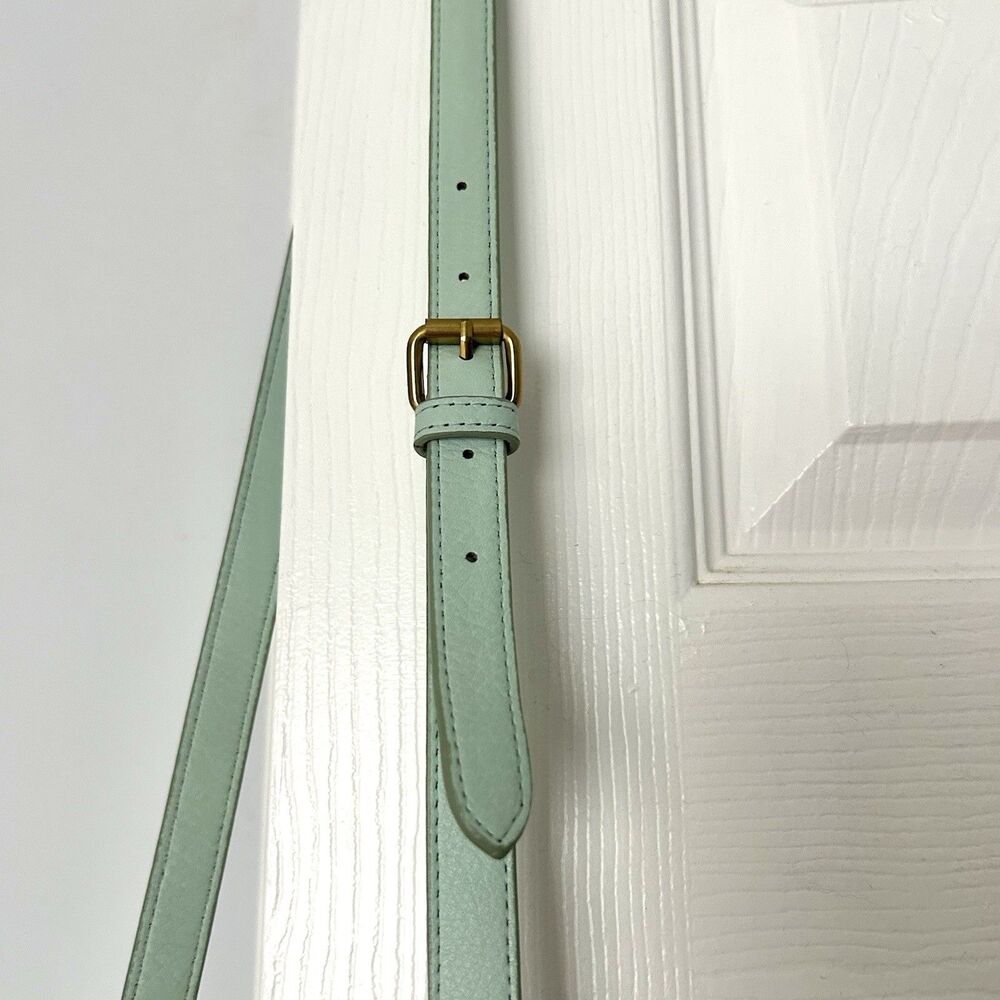 J. Crew Pebbled Leather Bucket Bag with Tassels Sea Foam Green Crossbody Coastal - Picture 5 of 6